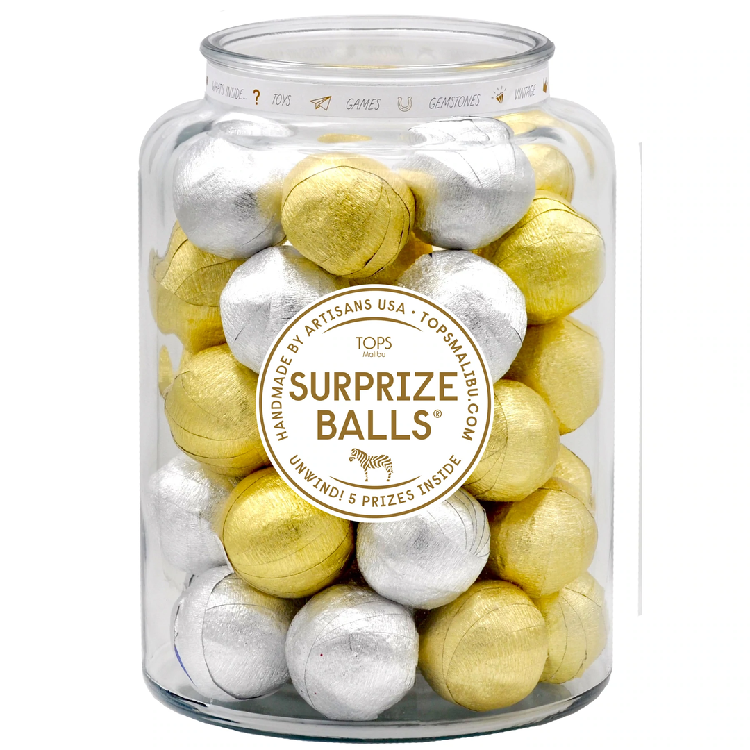 MINI SURPRIZE BALLS - GOLD & SILVER TOPS MALIBU Kid's Party Favors Bonjour Fete - Party Supplies