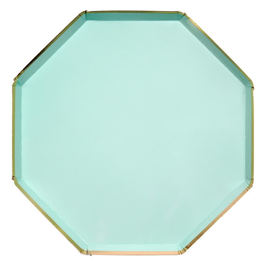 MINT GREEN OCTAGONAL PLATES Meri Meri Plates Bonjour Fete - Party Supplies