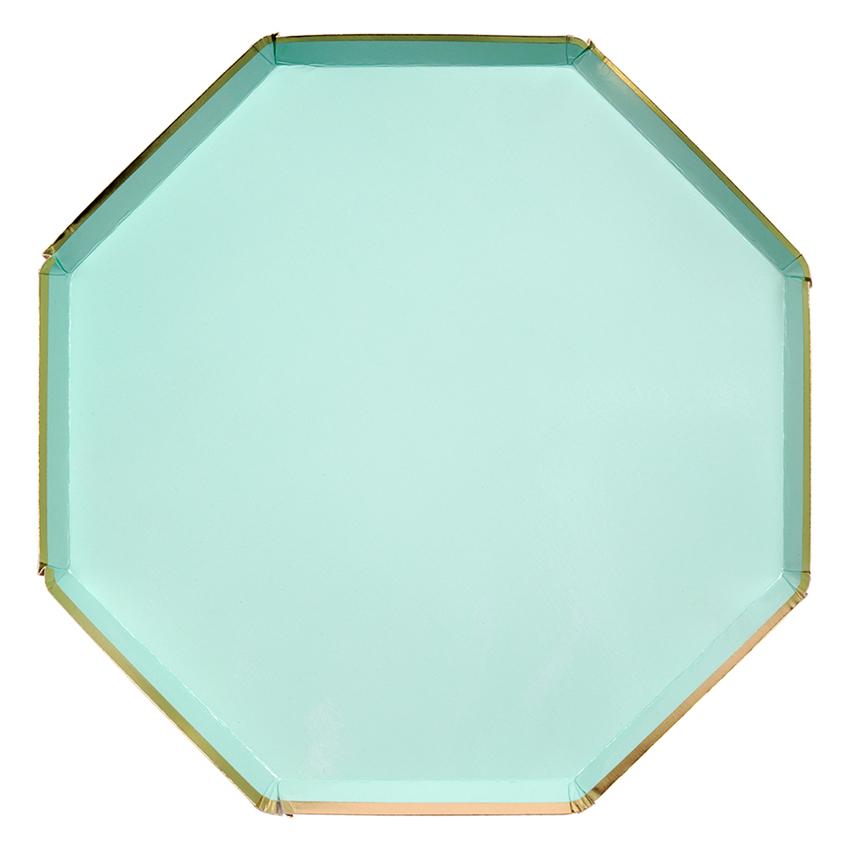 MINT GREEN OCTAGONAL PLATES Meri Meri Plates Bonjour Fete - Party Supplies