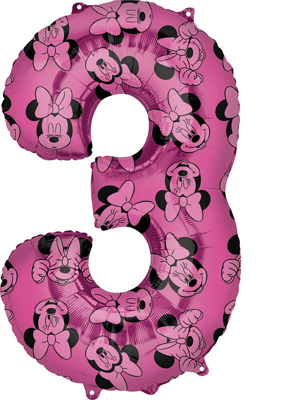 MINNIE MOUSE NUMBER THREE FOIL BALLOON Bargain Balloons Bonjour Fete - Party Supplies