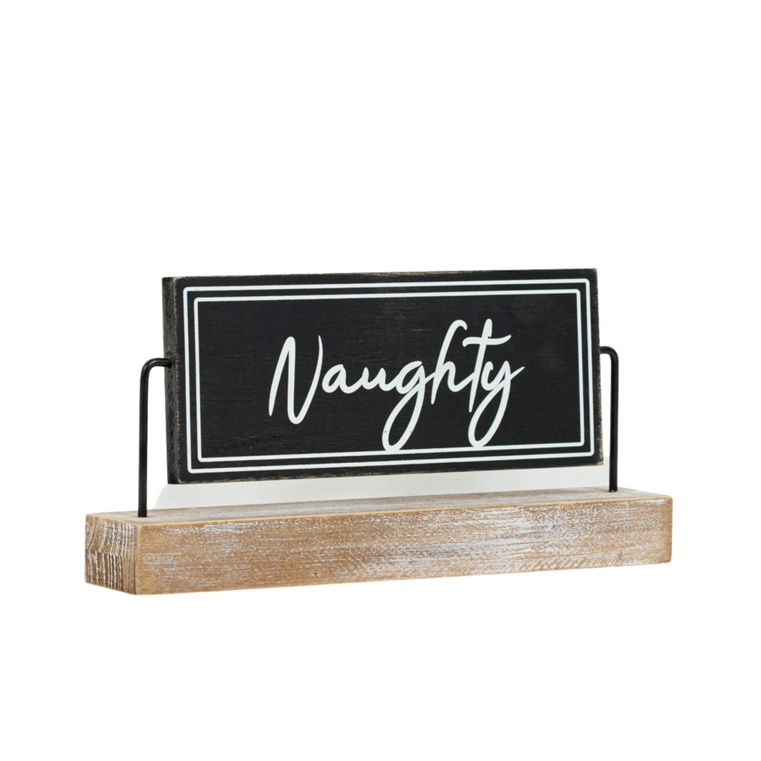 NAUGHTY NICE WOOD SIGN Adams & Co. Christmas Holiday Kitchen & Entertaining Bonjour Fete - Party Supplies