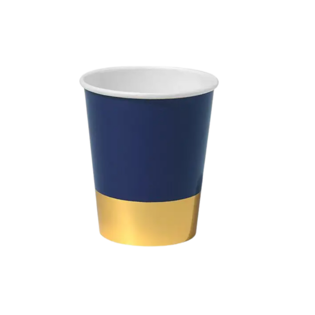 NAVY BLUE AND GOLD DIPPED PAPER PARTY CUPS Coterie Party Supplies Cups Bonjour Fete - Party Supplies