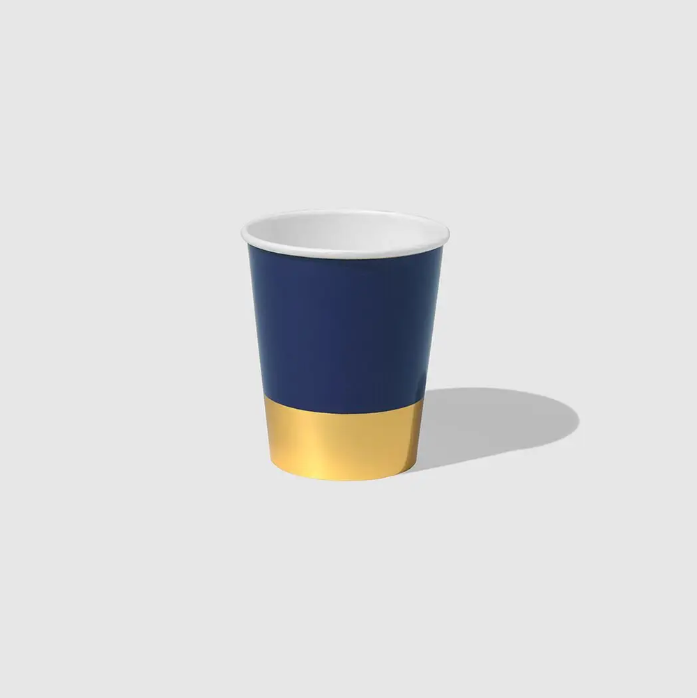 NAVY BLUE AND GOLD DIPPED PAPER PARTY CUPS Coterie Party Supplies Cups Bonjour Fete - Party Supplies