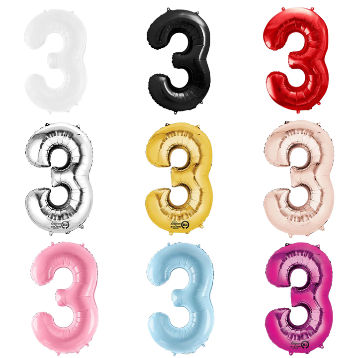 NUMBER 3 FOIL BALLOON LA Balloons Balloon Bonjour Fete - Party Supplies