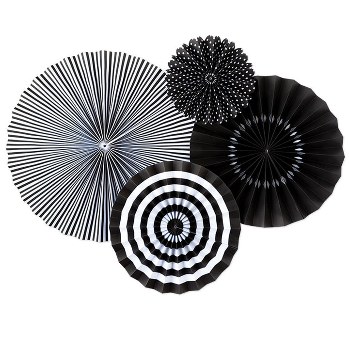 ONYX BLACK PINWHEEL PARTY FAN DECORATIONS My Mind's Eye Hanging Decor Bonjour Fete - Party Supplies