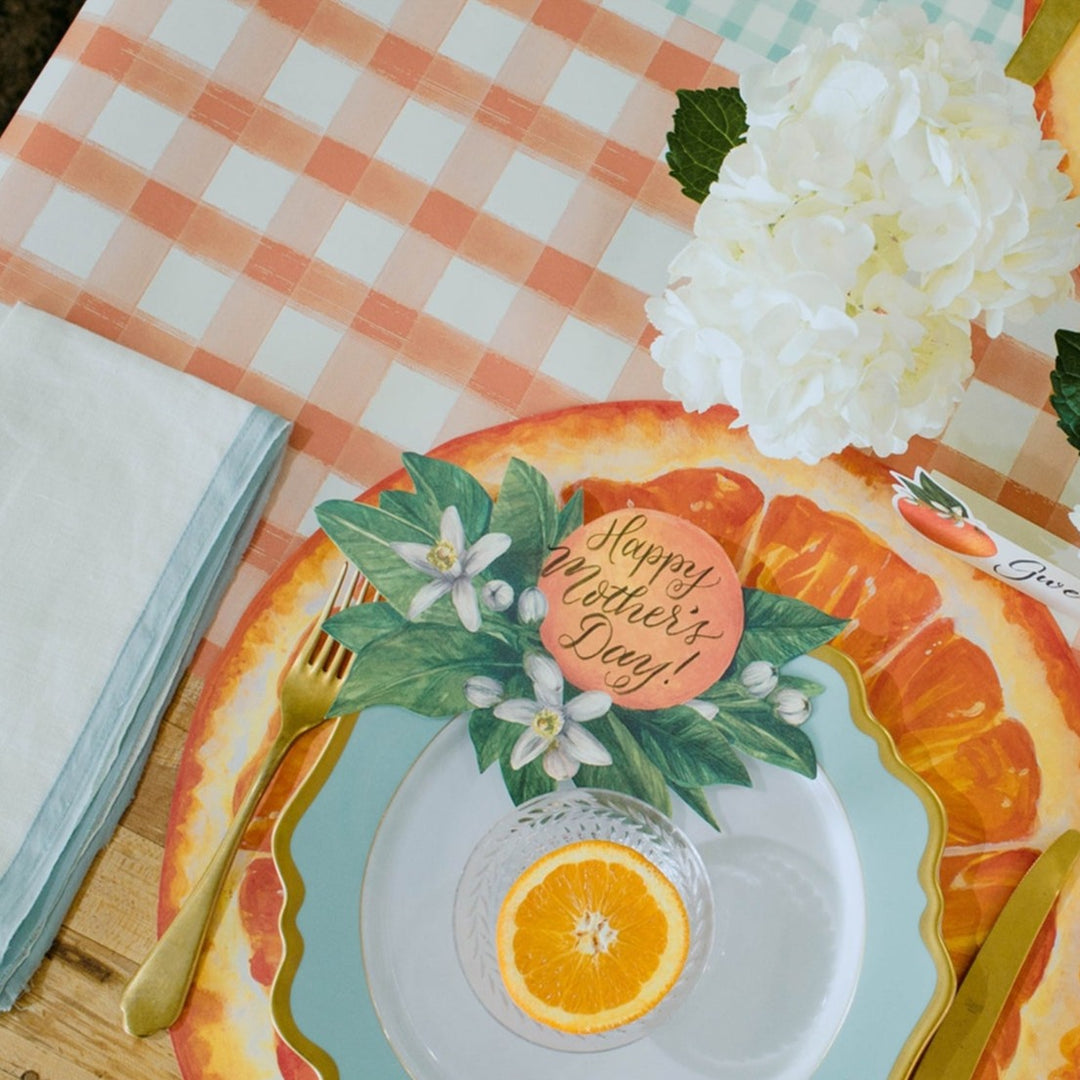 ORANGE & WHITE CHECK PAPER TABLE RUNNER Hester & Cook Table Covers & Placemats Bonjour Fete - Party Supplies