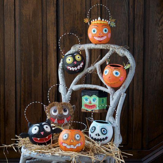 HALLOWEEN PAPERMACHE MINI BUCKET Glitterville Halloween Home Bonjour Fete - Party Supplies