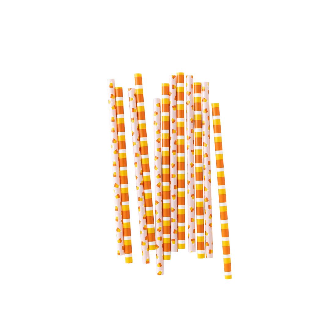 PINK CANDY CORN STRIPES REUSABLE STRAWS My Mind’s Eye Halloween Party Supplies Bonjour Fete - Pastel Halloween Party Supplies