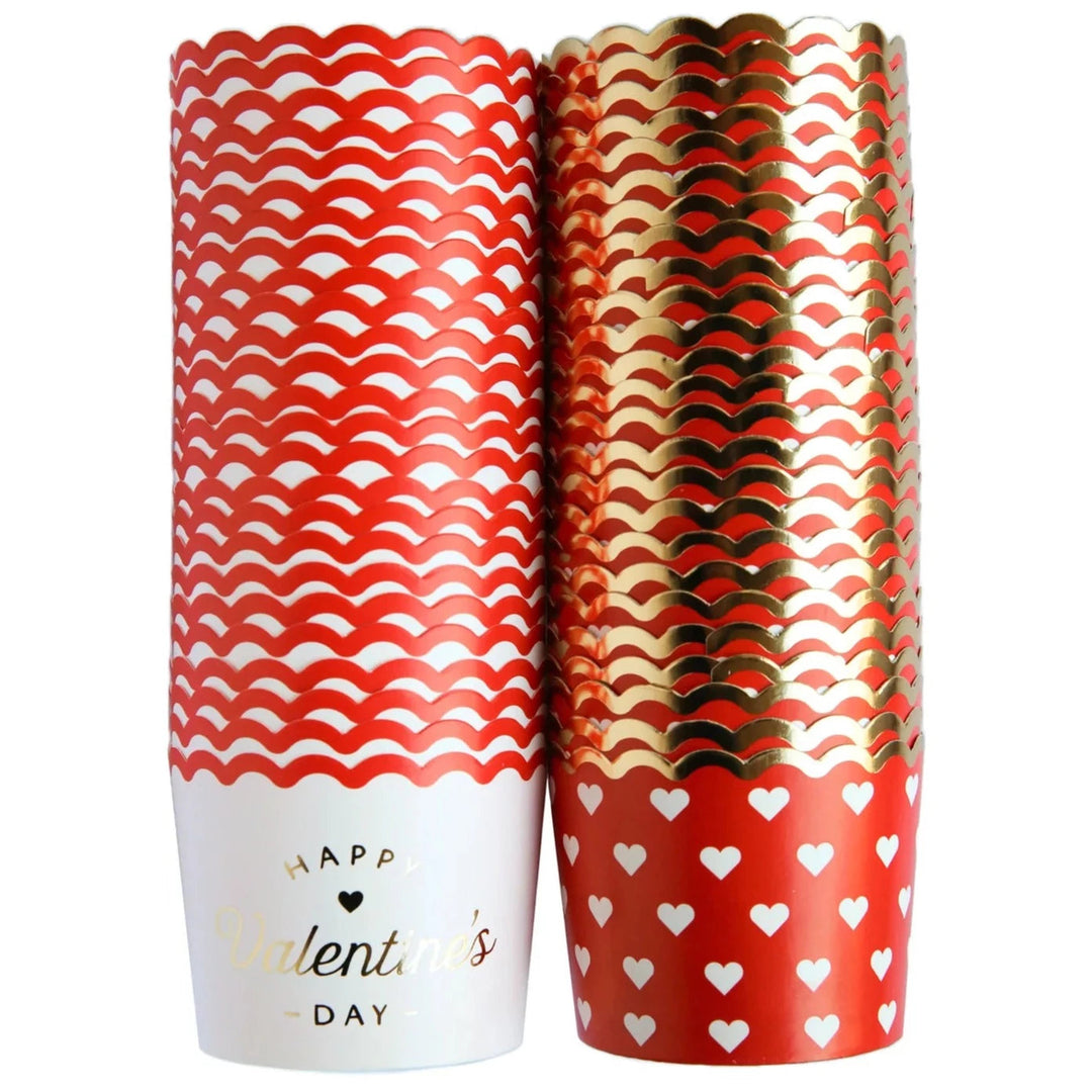 SCALLOPED GOLD FOIL VALENTINE'S DAY BAKING CUPS My Mind’s Eye Valentine's Day Tableware Bonjour Fete - Party Supplies