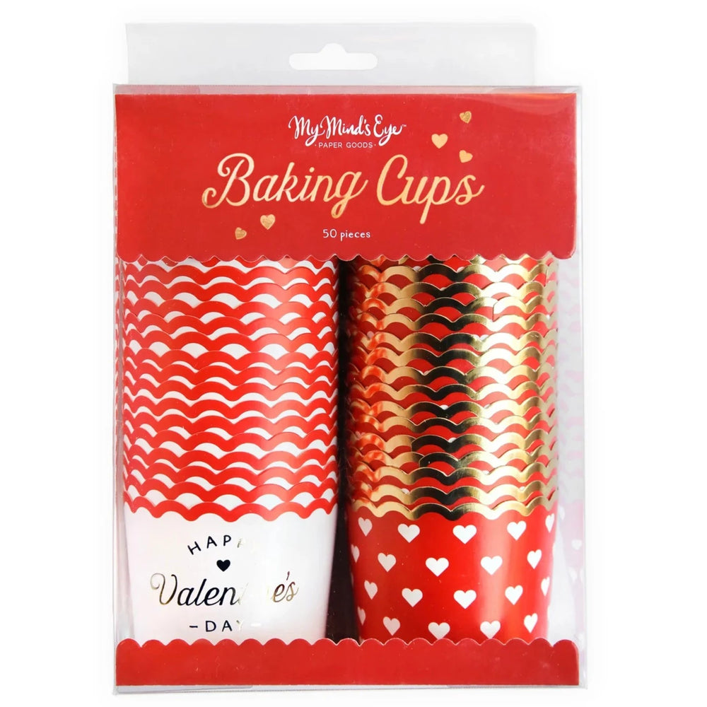 SCALLOPED GOLD FOIL VALENTINE'S DAY BAKING CUPS My Mind’s Eye Valentine's Day Tableware Bonjour Fete - Party Supplies
