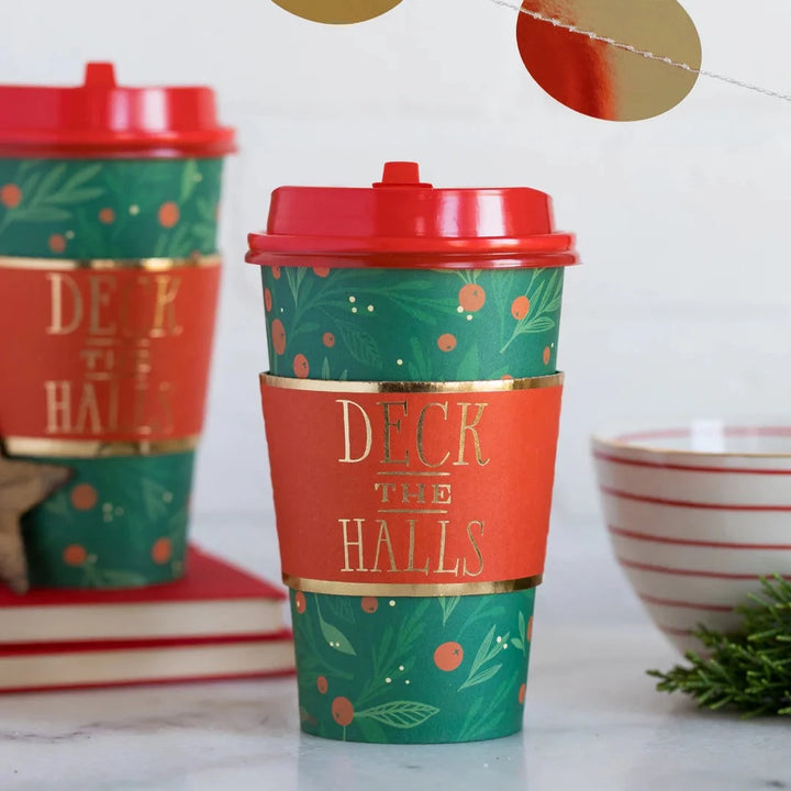 DECK THE HALLS COFFEE CUPS My Mind's Eye Bonjour Fete - Party Supplies