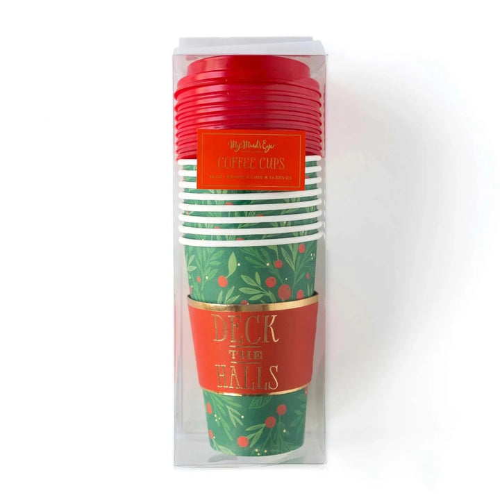 DECK THE HALLS COFFEE CUPS My Mind's Eye Bonjour Fete - Party Supplies