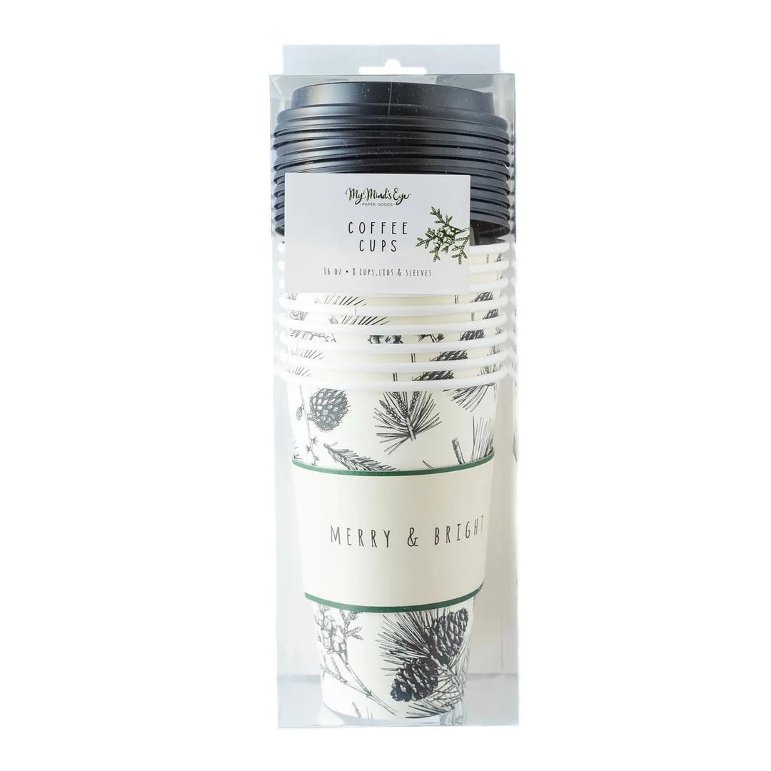 CHRISTMAS PINE COFFEE CUPS My Mind's Eye Bonjour Fete - Party Supplies