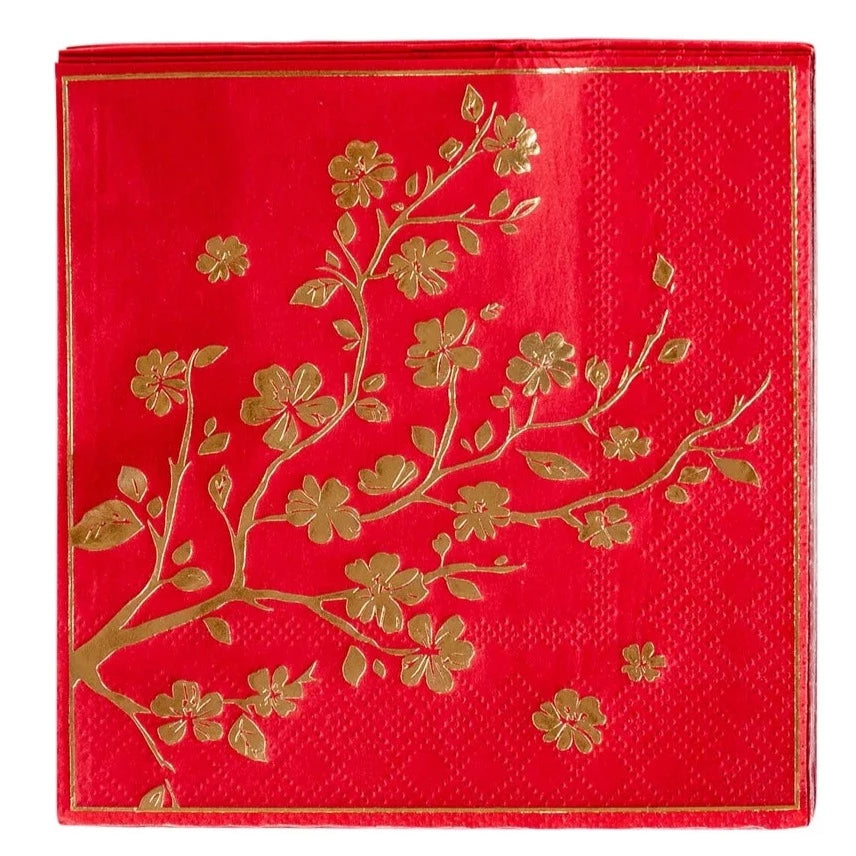 LUNAR NEW YEAR FLORAL BRANCH COCKTAIL NAPKINS My Mind's Eye Lunar New Year Bonjour Fete - Party Supplies