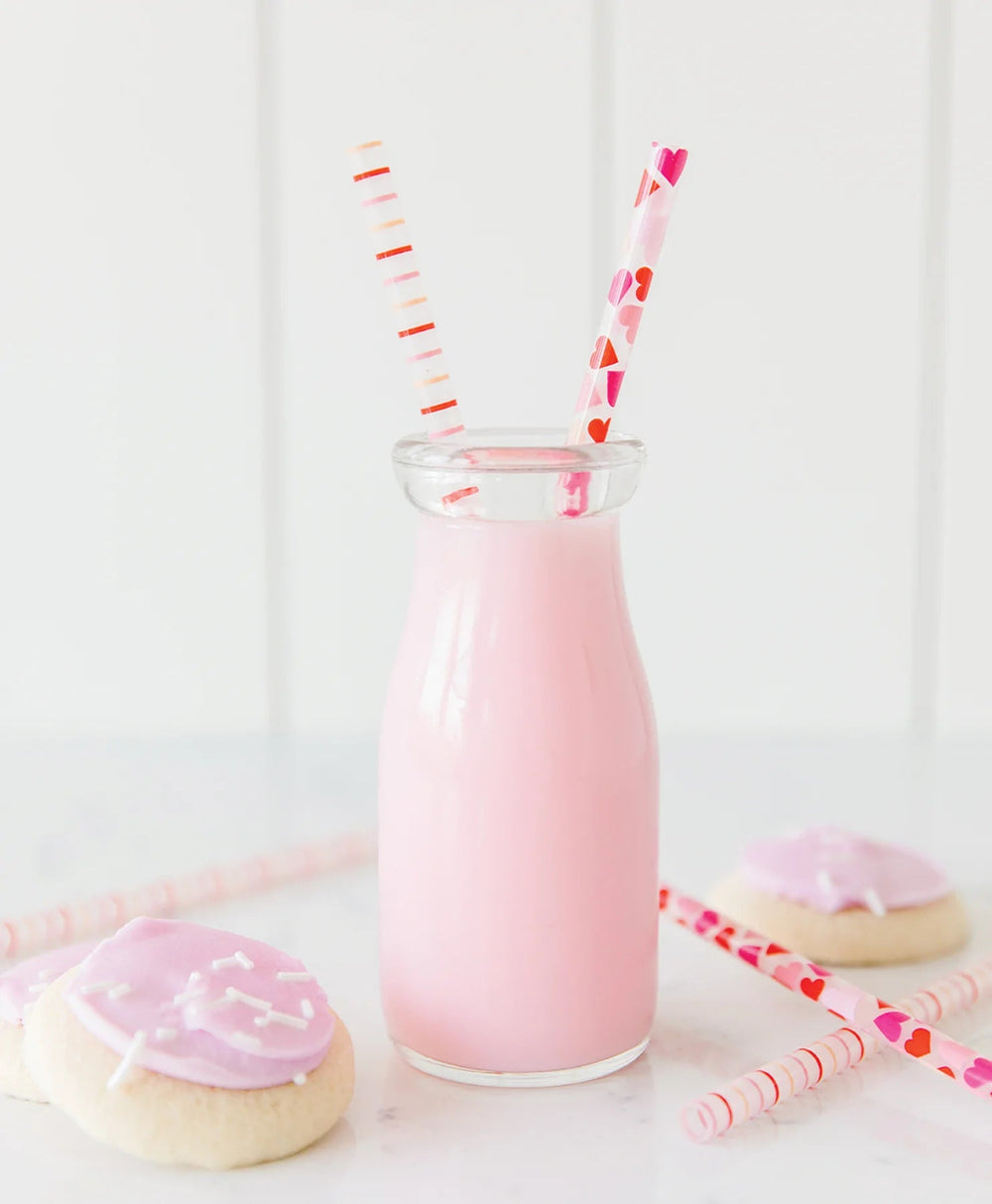 PINK HEART AND STRIPE REUSABLE STRAWS My Mind's Eye Bonjour Fete - Party Supplies