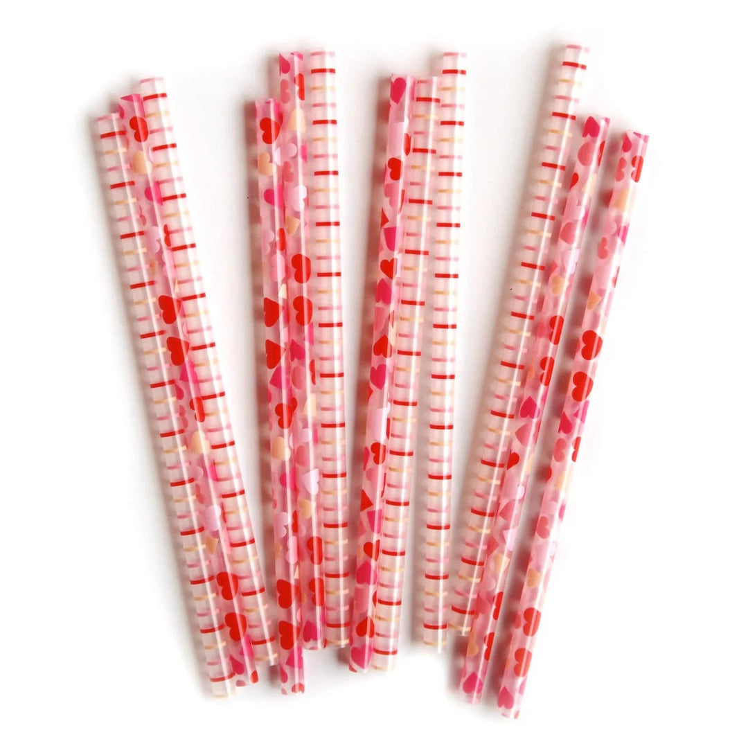 PINK HEART AND STRIPE REUSABLE STRAWS My Mind's Eye Bonjour Fete - Party Supplies
