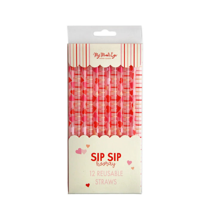 PINK HEART AND STRIPE REUSABLE STRAWS My Mind's Eye Bonjour Fete - Party Supplies