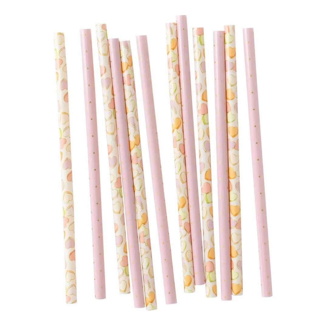 PASTEL CANDY HEART STRAWS Bonjour Fête  Bonjour Fete - Party Supplies