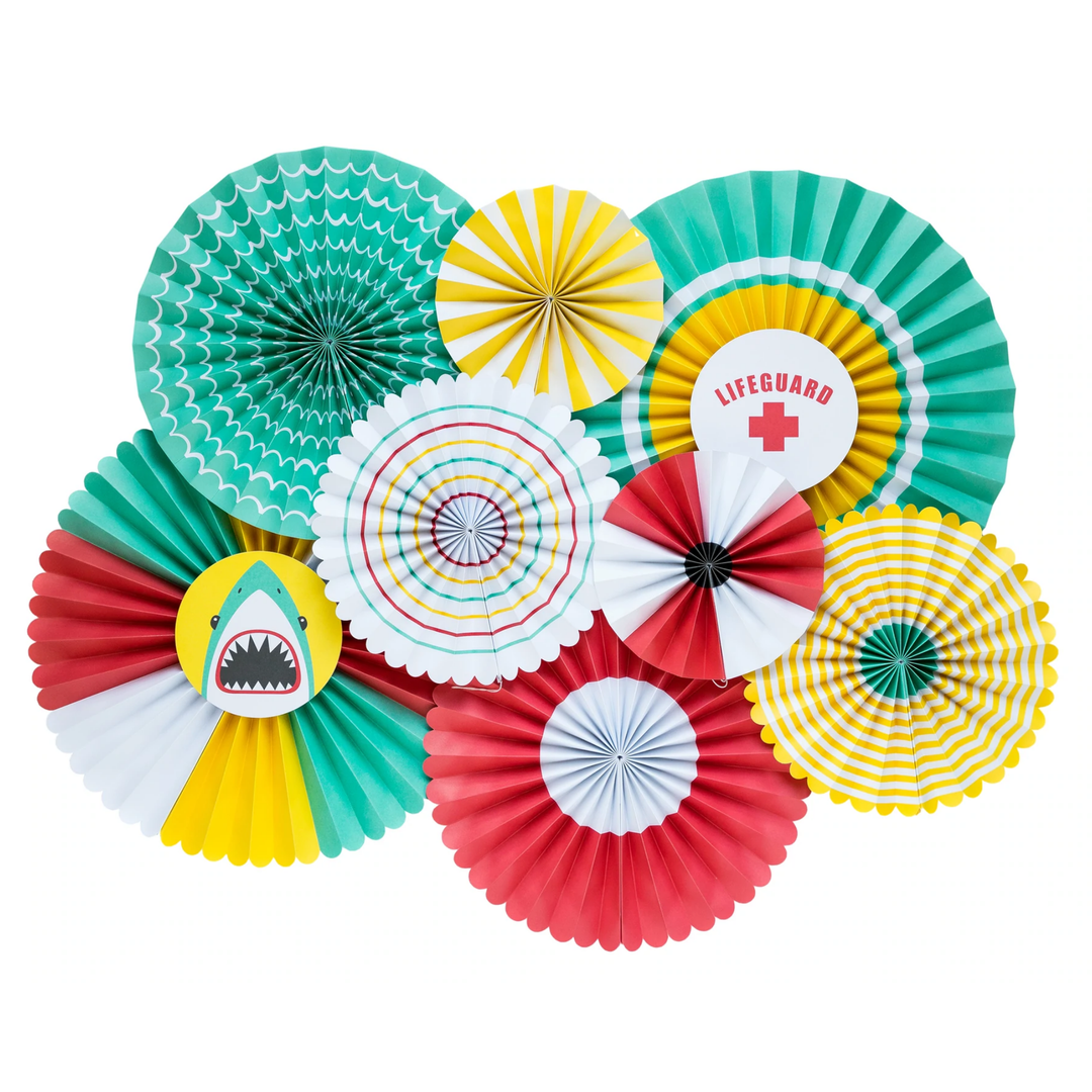 POOL PARTY PAPER FAN SET My Mind's Eye Hanging Decor Bonjour Fete - Party Supplies