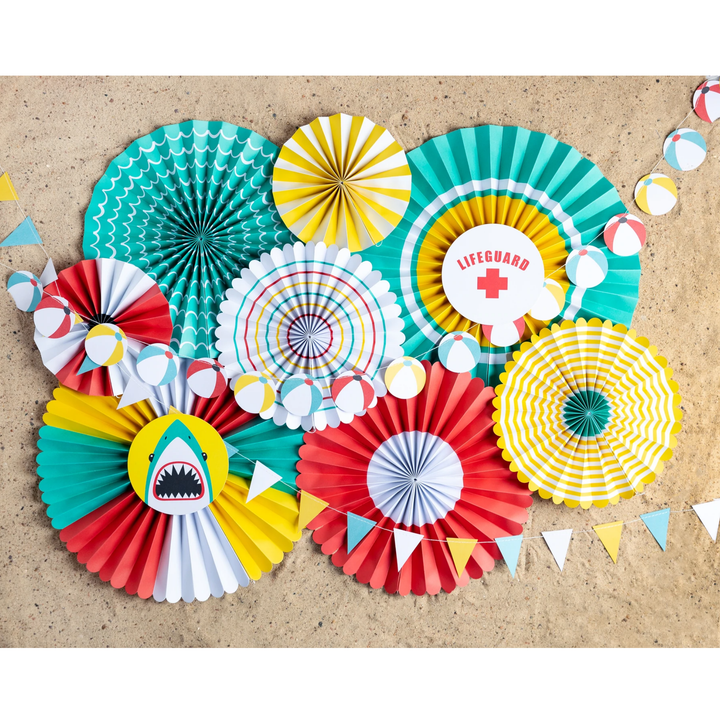 POOL PARTY PAPER FAN SET My Mind's Eye Hanging Decor Bonjour Fete - Party Supplies