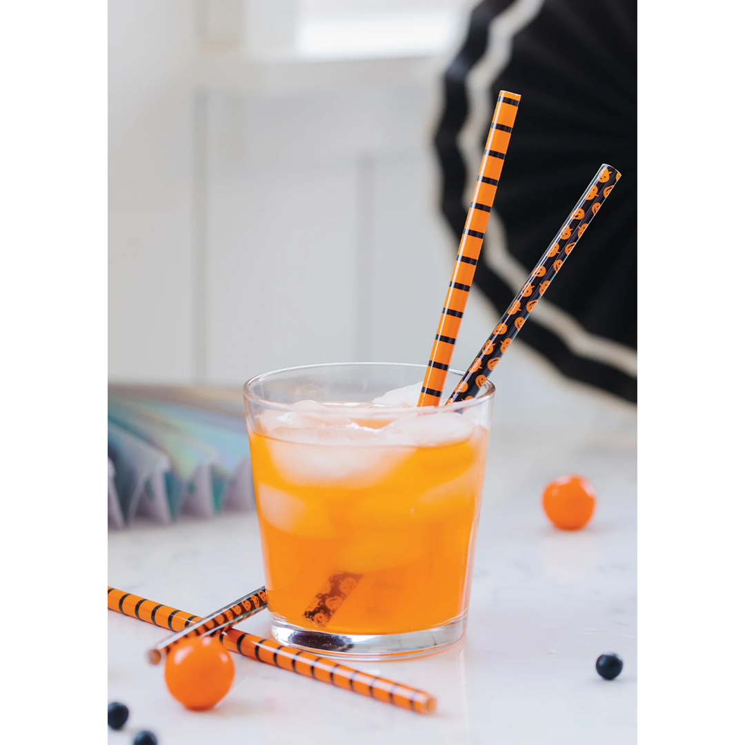 PUMPKIN STRIPES REUSABLE STRAWS My Mind’s Eye Halloween Party Supplies Bonjour Fete - Party Supplies