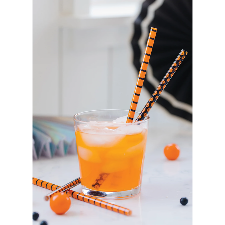 PUMPKIN STRIPES REUSABLE STRAWS My Mind’s Eye Halloween Party Supplies Bonjour Fete - Party Supplies