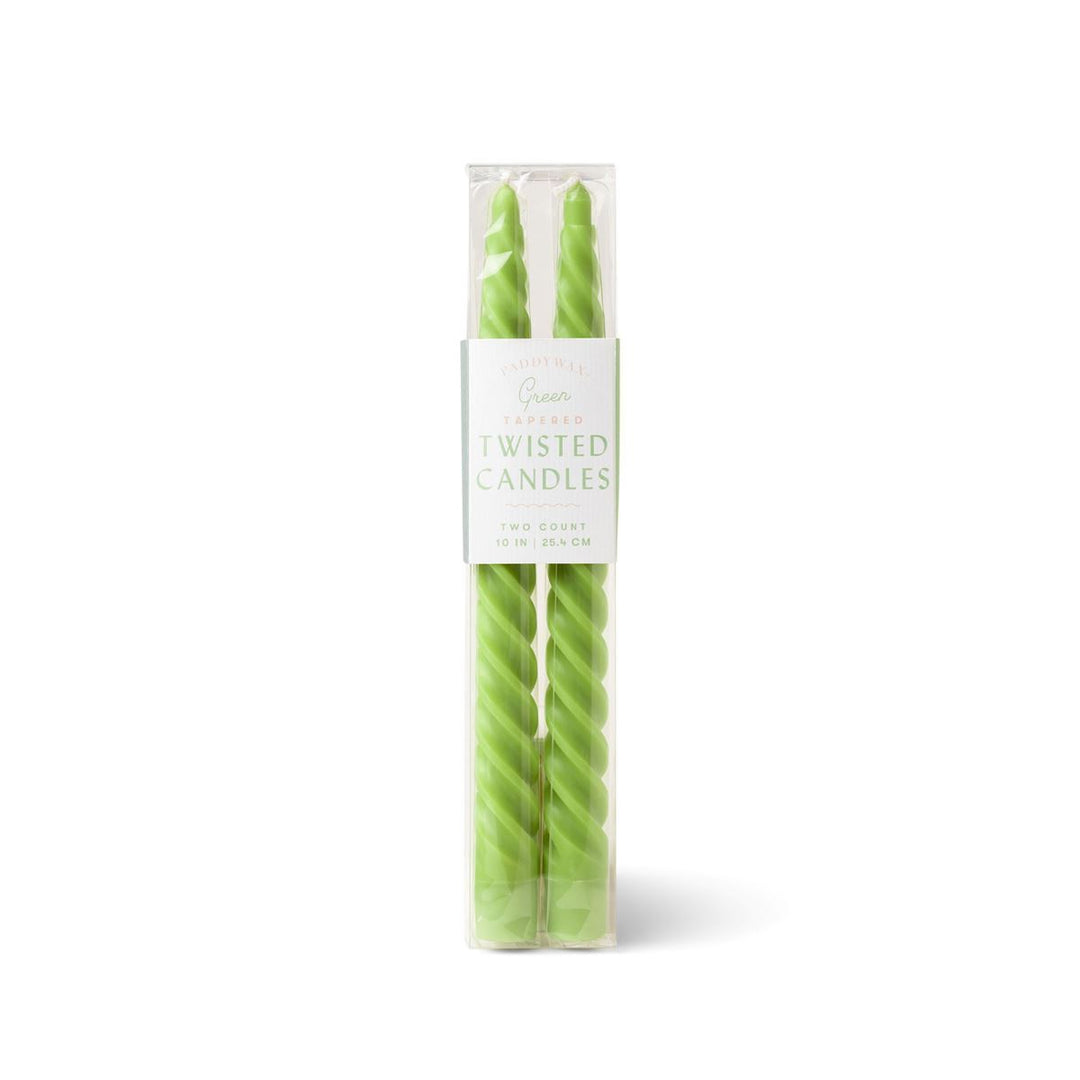 GREEN TWISTED BOXED TAPER CANDLES Paddywax Home Candle Bonjour Fete - Party Supplies