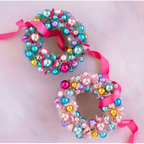 VINTAGE PASTEL WREATH WITH GLASS ORNAMENTS One Hundred 80 Degrees Wreath Bonjour Fete - Party Supplies