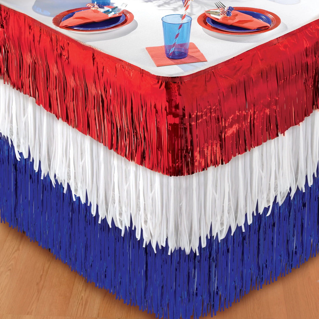 PATRIOTIC FOIL FRINGE TABLESKIRT Amscan Bonjour Fete - Party Supplies