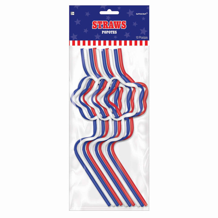 PATRIOTIC STAR SHAPED PLASTIC STRAWS Amscan Bonjour Fete - Party Supplies
