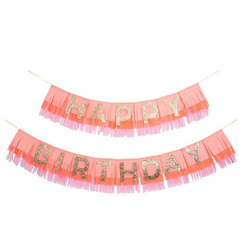 PINK HAPPY BIRTHDAY FRINGE GARLAND Meri Meri Garlands & Banners Bonjour Fete - Party Supplies