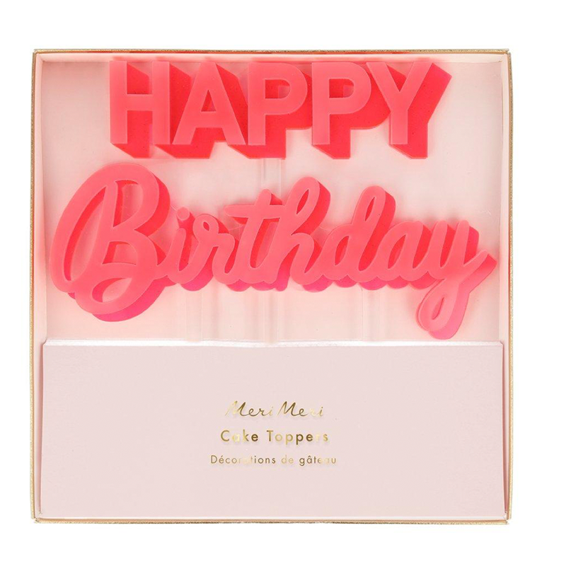 HAPPY BIRTHDAY PINK ACRYLIC CAKE TOPPERS Meri Meri Cake Topper Bonjour Fete - Party Supplies