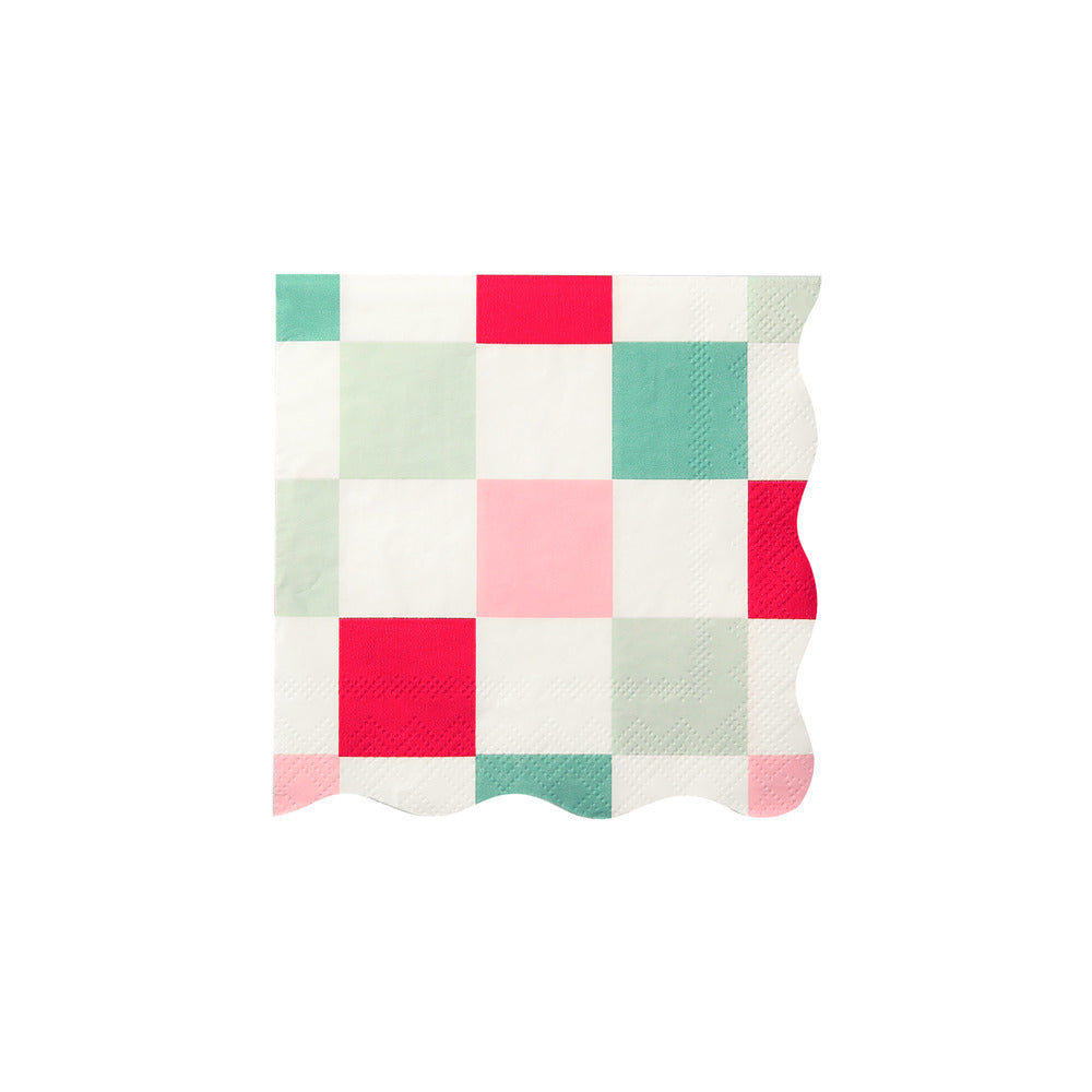 RED, PINK, & GREEN CHECKER NAPKINS Meri Meri Christmas Holiday Party Supplies Small Bonjour Fete - Party Supplies