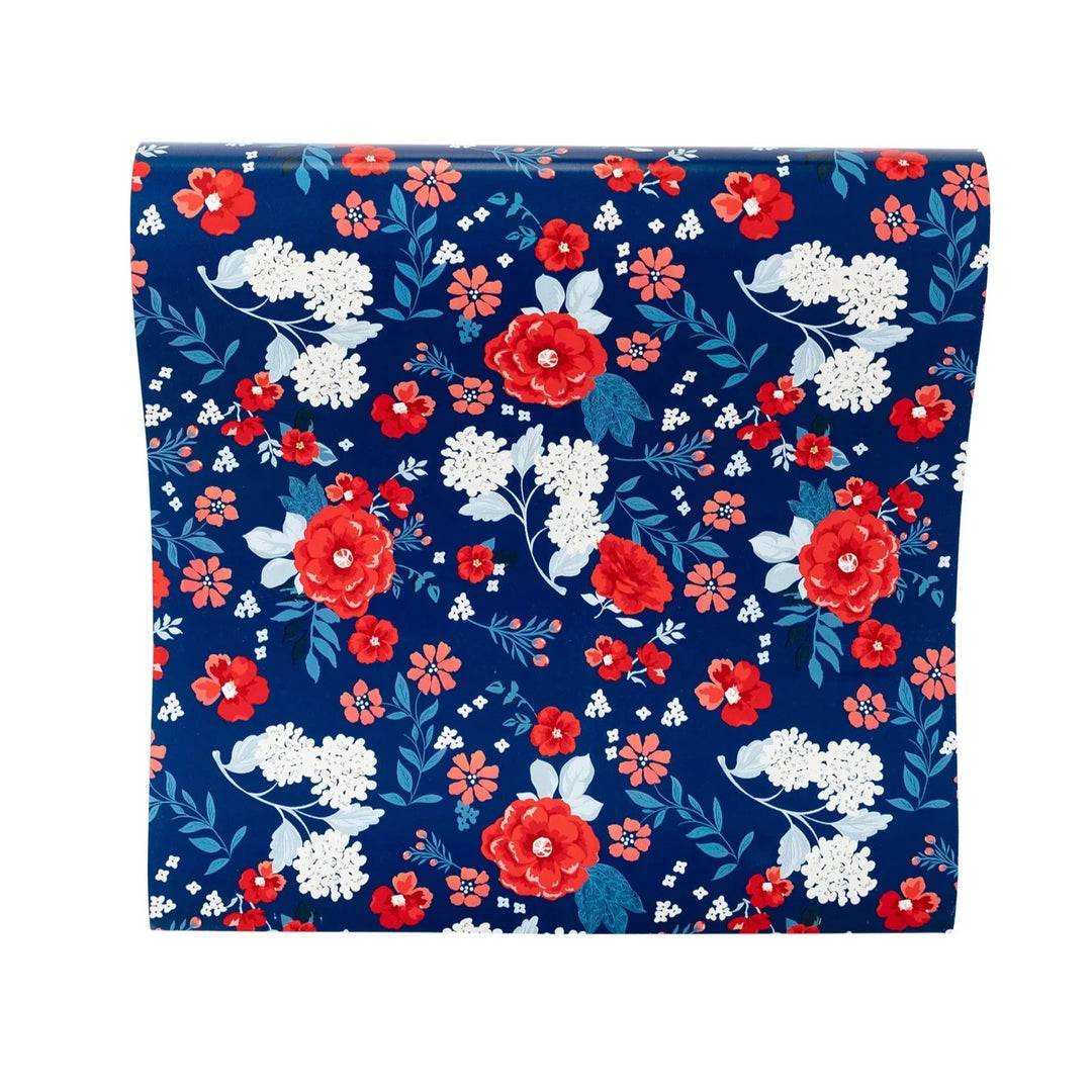 RED, WHITE & BLUE FLORAL TABLE RUNNER My Mind’s Eye 0 Faire Bonjour Fete - Party Supplies