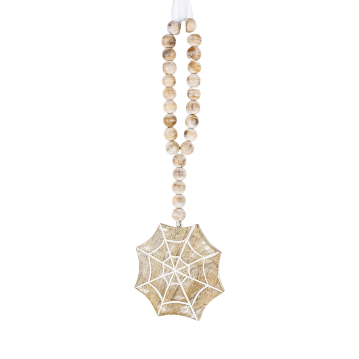 SPIDER WEB MANGO WOOD CHARM WITH BEADS Adams & Co. Halloween Home Bonjour Fete - Party Supplies