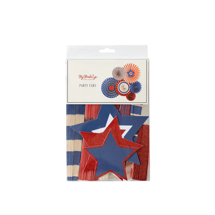 STARS AND STRIPES PARTY FANS My Mind’s Eye Bonjour Fete - Party Supplies