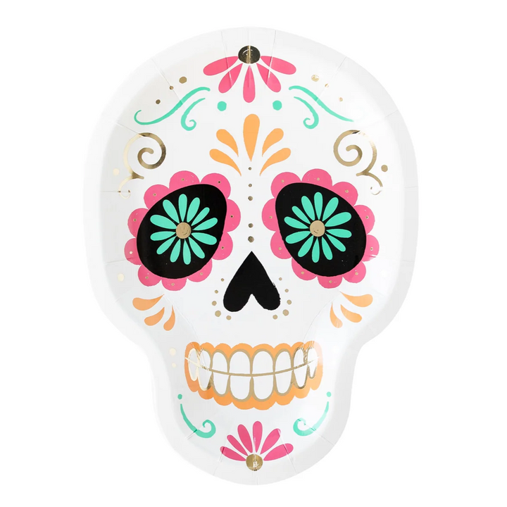 SUGAR SKULL SHAPED PLATES My Mind’s Eye Halloween Party Supplies Bonjour Fete - Party Supplies
