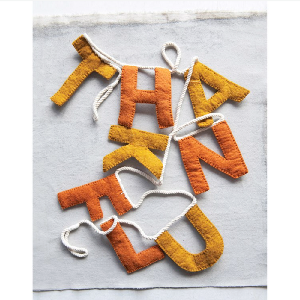 THANKFUL/BLESSED WOOL FELT BANNER MULTI COLOR Creative Co-op Thanksgiving Decor Bonjour Fete - Party Supplies