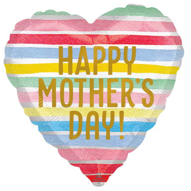 HAPPY MOTHER'S DAY STRIPED HEART SHAPED BALLOON Anagram Bonjour Fete - Party Supplies