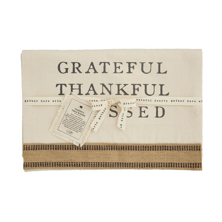 THANKFUL TABLE RUNNER Mud Pie Thanksgiving Tableware Bonjour Fete - Party Supplies