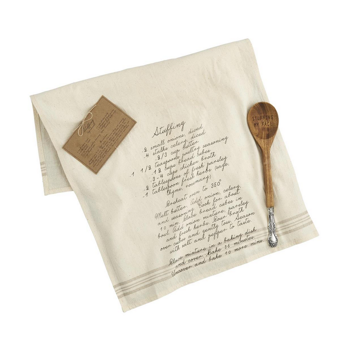 STUFFING RECIPE SPOON AND HAND TOWEL SET Mud Pie Thanksgiving Tableware Bonjour Fete - Party Supplies