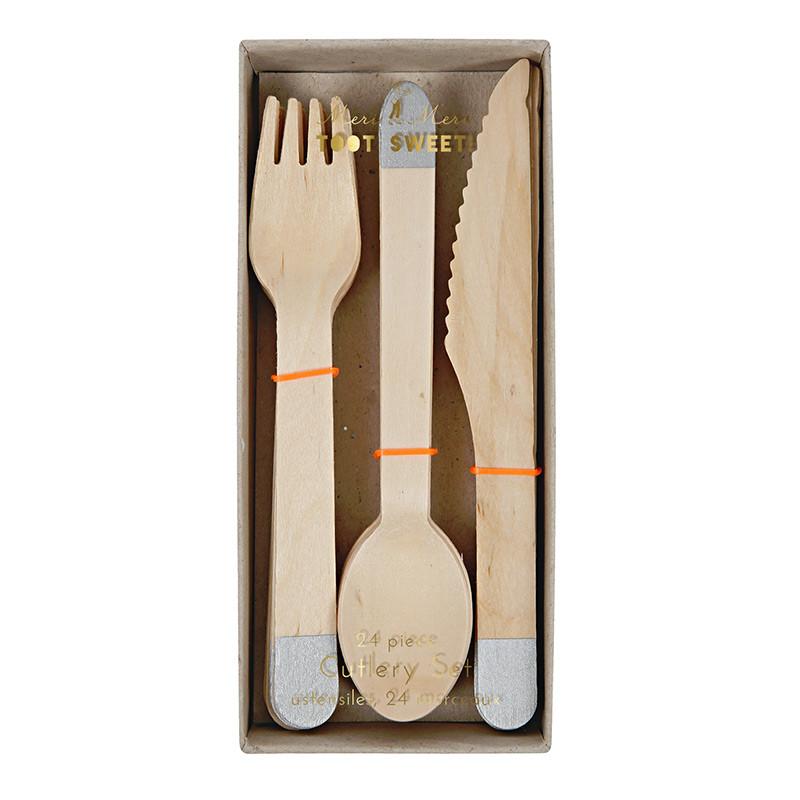 SILVER WOODEN CUTLERY Meri Meri Cutlery Bonjour Fete - Party Supplies