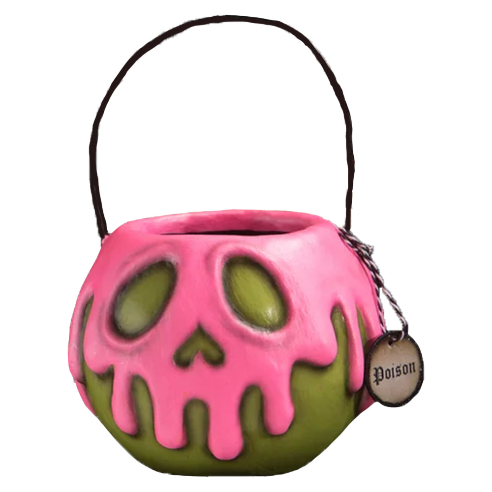 SMALLL GREEN APPLE BUCKET WITH PINK POISON Bethany Lowe Designs Halloween Home Decor Bonjour Fete - Party Supplies