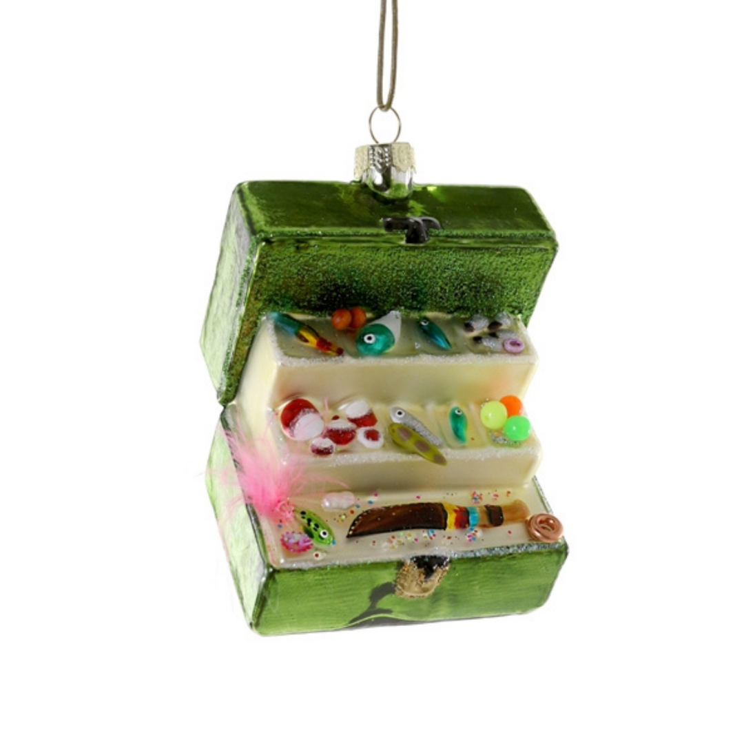 decorated tackle box Personalized Fishing Christmas Ornament, Green this tackle box ornament for personalization from Kurt Adler is a unique addition to any holiday decor or Christmas tree Father's Day Candy Tackle Box