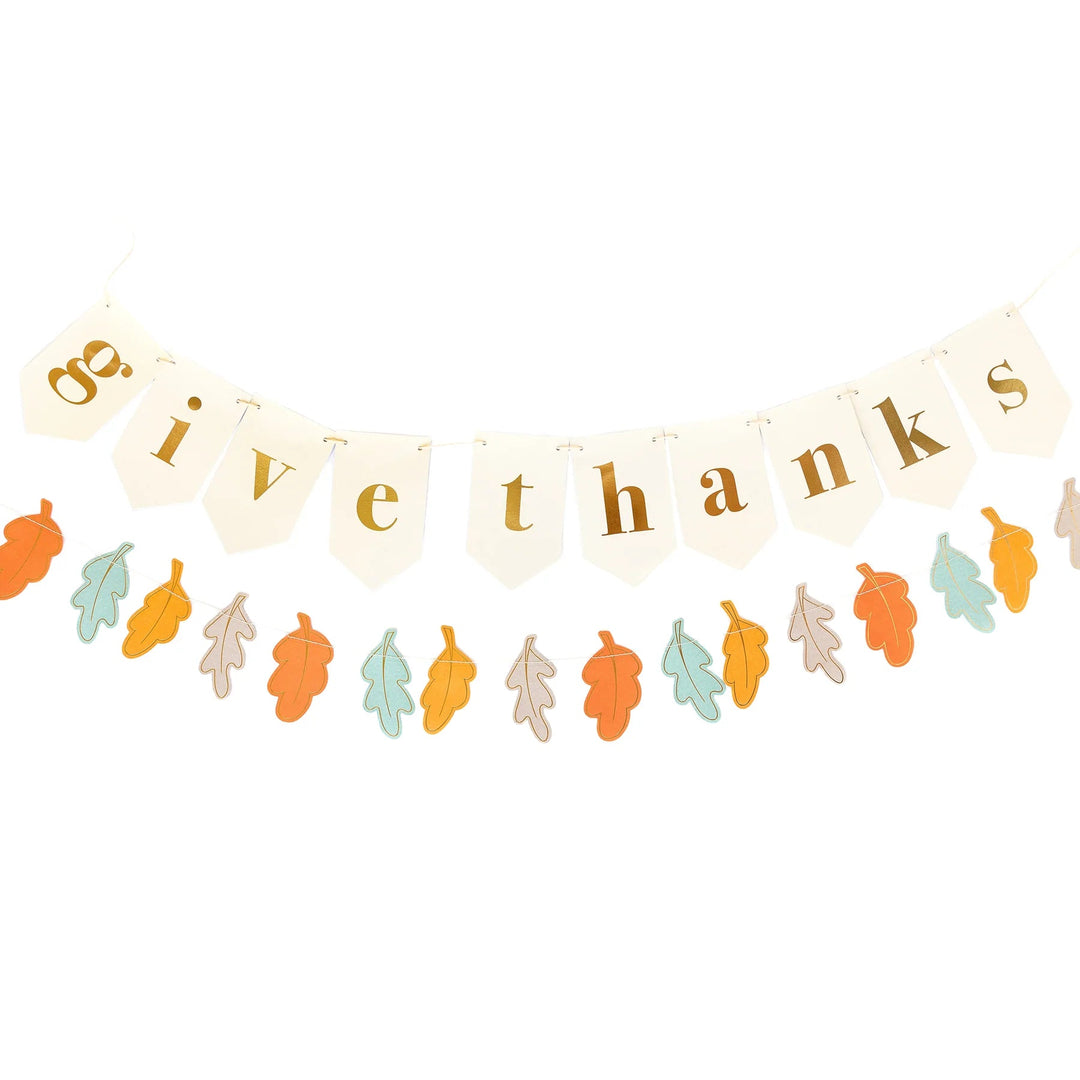 HARVEST GIVE THANKS LEAVES BANNER SET My Mind’s Eye Thanksgiving Decor Bonjour Fete - Party Supplies