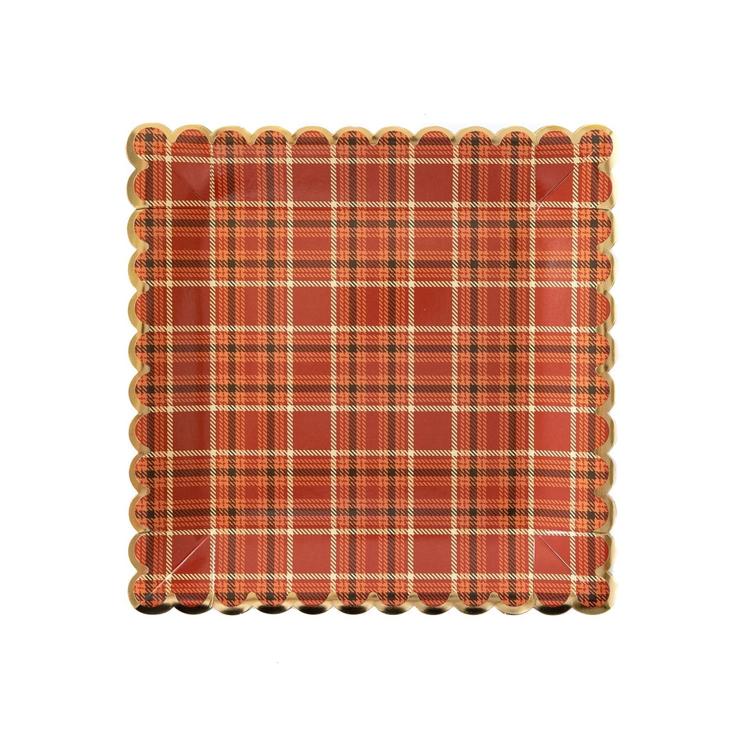 HARVEST PLAID SCALLOPED PLATES My Mind’s Eye Plates Bonjour Fete - Party Supplies