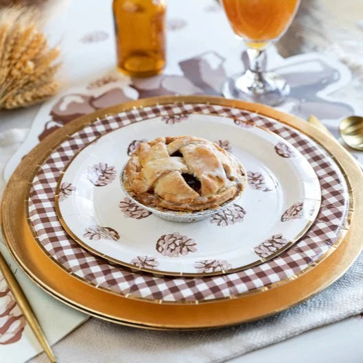 BROWN GINGHAM CHECK PLATES My Mind’s Eye Thanksgiving Party Supplies Bonjour Fete - Party Supplies