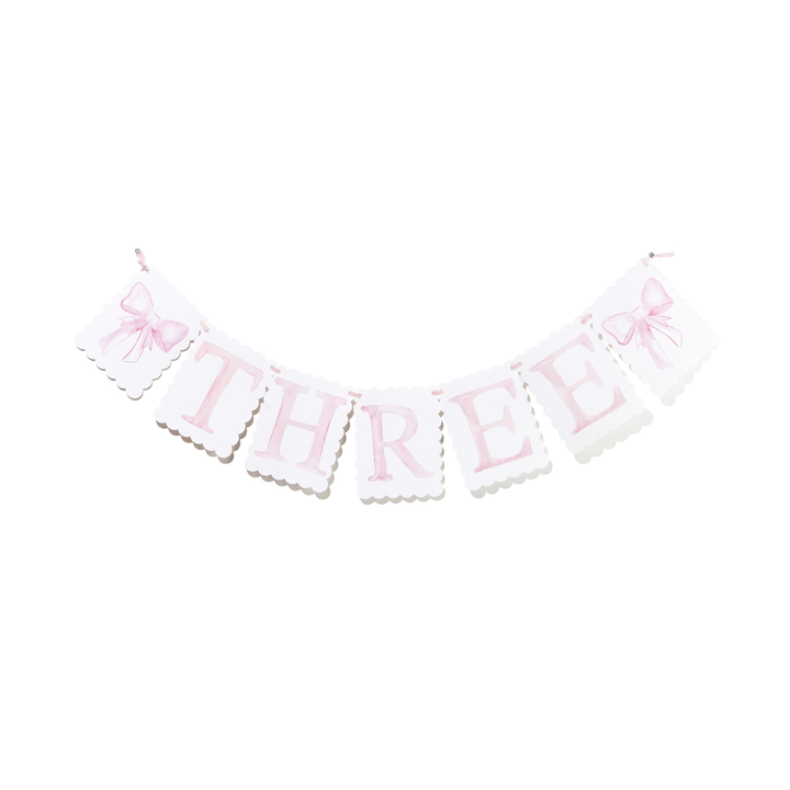 PINK THREE BIRTHDAY BANNER BY OVER THE MOON Over The Moon Bonjour Fete - Party Supplies