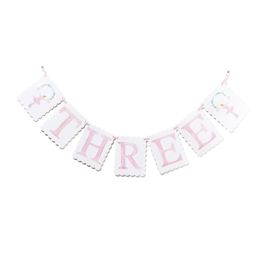 PINK THREE BIRTHDAY BANNER BY OVER THE MOON Over The Moon Bonjour Fete - Party Supplies