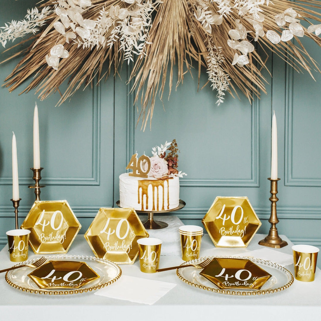 40TH BIRTHDAY GOLD PLATES Party Deco Balloon Bonjour Fete - Party Supplies